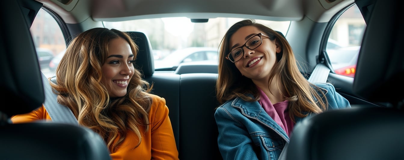 women on the back seat of an Uber